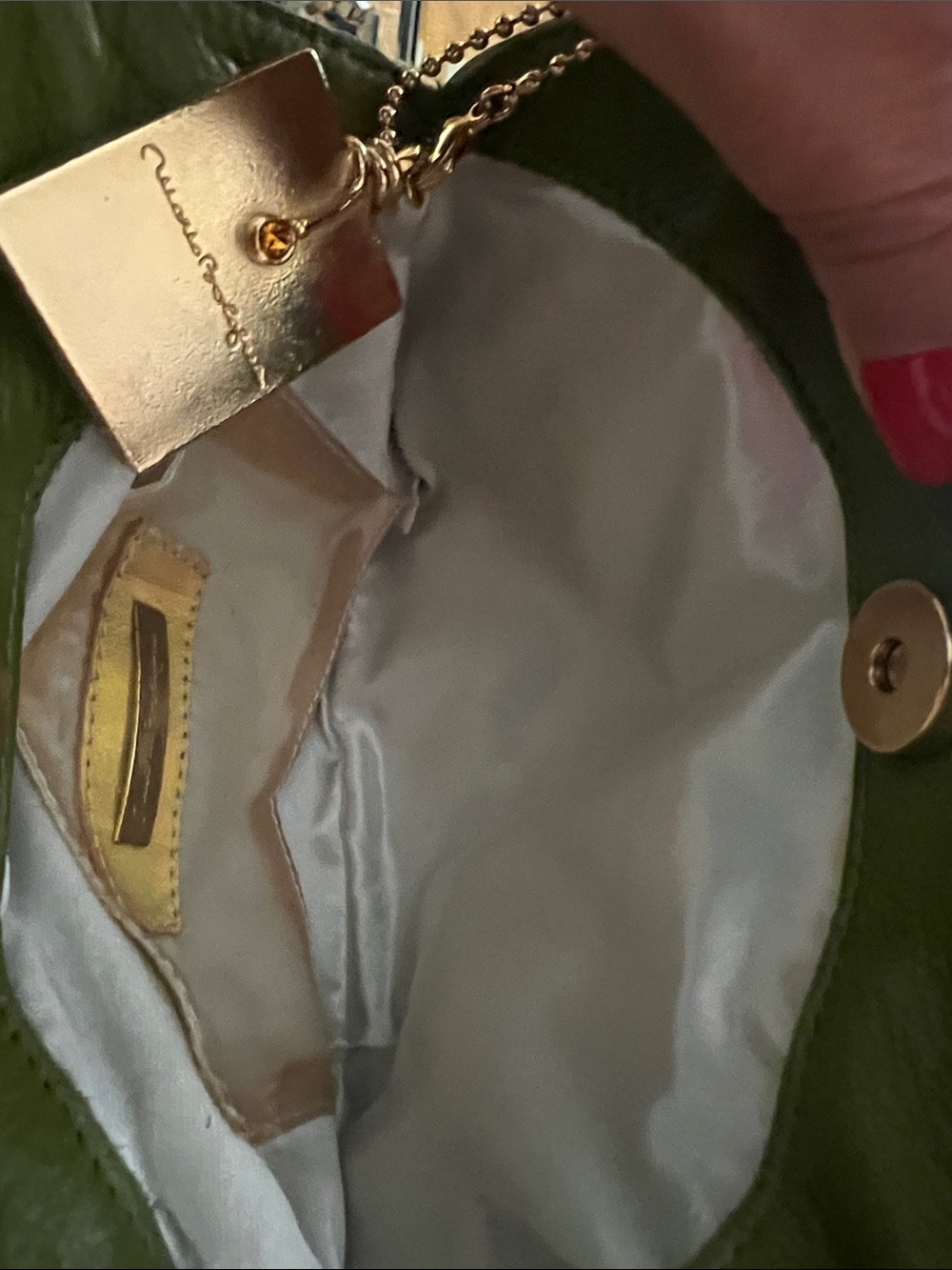 Olive Green Mini Leather Bag with Gold Accents - Picture 8 of 10